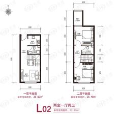 滨才城法兰之香loft户型 参考使用面积62.30平米户型图