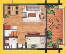 畅园二期银海樱花语H-2A户型（跃层） 两室两厅一厨双卫一阳台 建筑面积约86-90㎡户型图