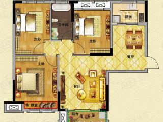 世茂-公园城市H5-B小高层 三室两厅一厨一卫 97平米户型图