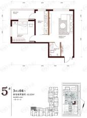 柏悦星城5#3单元4门1室1厅1卫使用面积42.22平米户型图