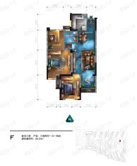 柏庄观邸F户型 3室2厅1厨1卫户型图