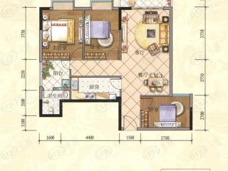 雅居乐乐活新城鸿福名苑D栋05单元户型，3房2厅2卫，建筑面积：96.17㎡户型图