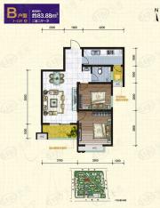 铭城B户型 二室二厅一卫户型图