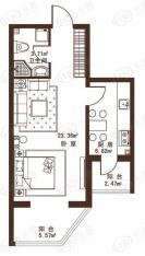 观澜宝邸公寓户型9 一室一卫户型图