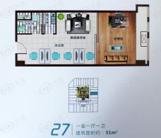 鸿悦国际户型27一室一厅一卫户型图