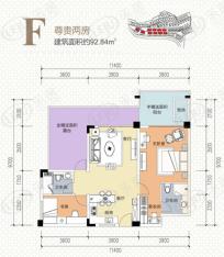 鹤鸣青云墅F户型 2室2厅2卫户型图