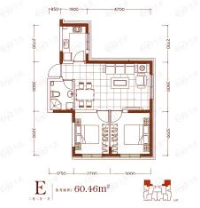 宏发长岛宏发石榴E户型 两室两厅一卫户型图