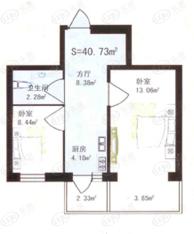美晨家园二房一厅一卫－40.73平方米(使用面积)-300套户型图