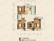 万龙国际城三期E户型建面约112.31-113.4平户型图