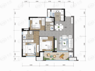 当代MOMΛ未来城建面89㎡，三室两厅两卫户型图