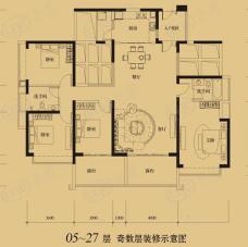 龙岸君粼05~27奇数层 两厅四房两卫 156-户型图