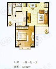 夏阳湖国际花园房型: 一房;  面积段: 59.6 －62 平方米;
户型图