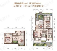 宝能睿城G户型一层加上地下室176平米户型图