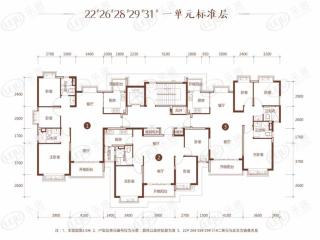 千田新开元恒大悦珑湾一单位标准层户型图