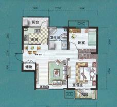 万科新里程c户型 2室2厅1卫户型图