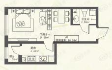东都公元J3户型1室1卫使用面积28.36平米户型图