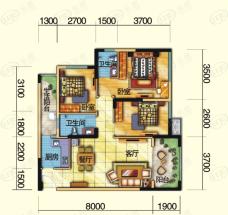 大学财富广场1期1批次D5型赠送26.8平米3室2厅2卫户型图