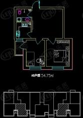 紫恒A座2室1厅1卫户型图