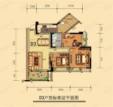 金山御景蓝湾3室2厅1卫户型图