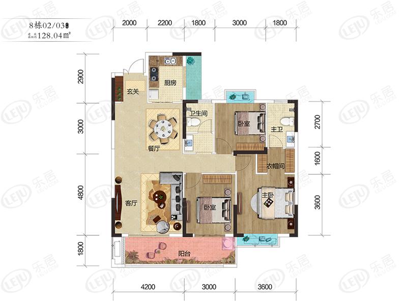 亿都九里晴川三居室户型图公布 户型面积128.04~146㎡