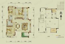 泽科港城国际B6户型，套内约120.74平米，可使用面积128.11平米 三室两厅双卫户型图