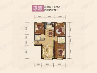 中海会展九里4室2厅2卫 朝向：南北建筑面积：139.0平米户型图