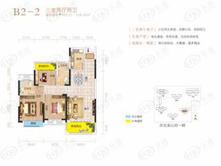 北控岳州府B2-2三室两厅两卫建面约109.22-109.40㎡户型图