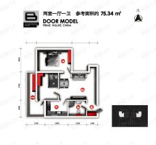 京城中心2室1厅1卫户型图
