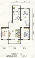 龙腾金荷苑房型: 三房;  面积段: 91 －120 平方米;户型图