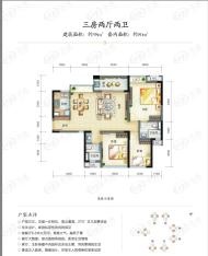 万科金悦香树3室2厅2卫户型图