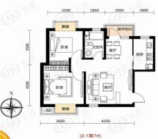 颐和城2.1期阳光橙组团 维生素A 两室两厅一卫户型图