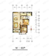星河丹堤城央印1#楼02户型两房两厅一卫89平米户型图