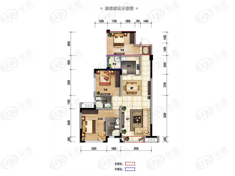 华府1918三居室户型一览 户型面积97~135㎡