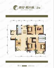 西安航天城H户型 四室两厅两卫 182㎡户型图