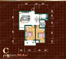 江林公园里江林新城4号楼两室一厅一卫90.40㎡C户型图户型图