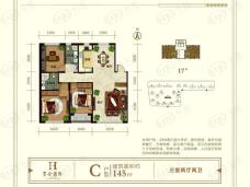 百合国际3室2厅2卫户型图