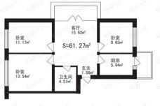 沃华水岸三房一房一厅-61.27平方米（使用面积）户型图