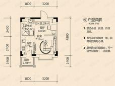 工大左岸B8户型 1室1厅1卫 使用面积21.29户型图