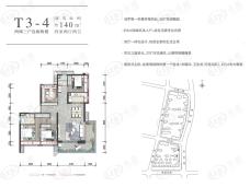 金科御临湖山T3-4建面约140㎡四室两厅两卫户型图