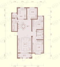 八方紫金御苑A3-a户型三室两厅两卫139.8平米户型图
