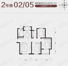 高新尚居3室2厅1卫户型图