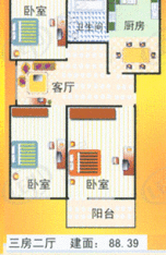 天龙苑房型: 三房;  面积段: 103.92 －103.92 平方米;户型图