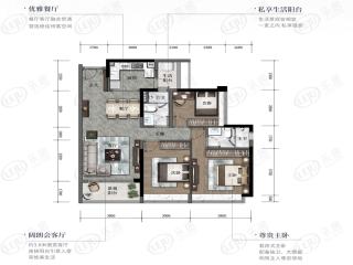 绿地越秀海玥二期12幢01平层户型-3室2厅2卫双阳台-约110m²户型图