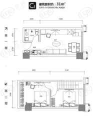 北新国际广场2室1厅2卫户型图