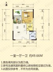 德茂公寓49.66平米一居室户型图
