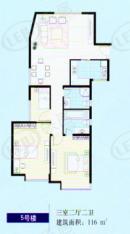 徐汇公寓房型: 三房;  面积段: 116 －140 平方米;户型图