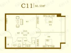 富裕中心C11户型 两室两厅一卫户型图