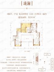 榕江天御4栋25_27层B型复式上层6房3厅4卫-空间构想户型图