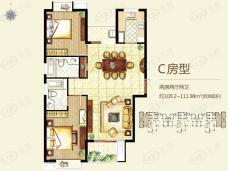 日月光水岸新郡C户型两梯三户户型图