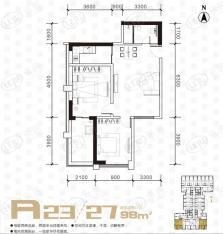 明城国际中心A23/27户型两室一厅一卫户型图